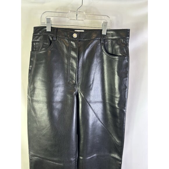 Wilfred Black Faux Vegan Leather High Rise Straight Pants - Picture 2 of 10